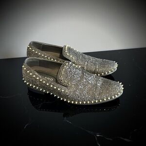 Men's Glittering Black Studded Loafers